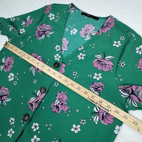 Anthropologie Azel Hazel Womens Floral Blouse Large Kelly Green Button Boxy - Picture 12 of 15